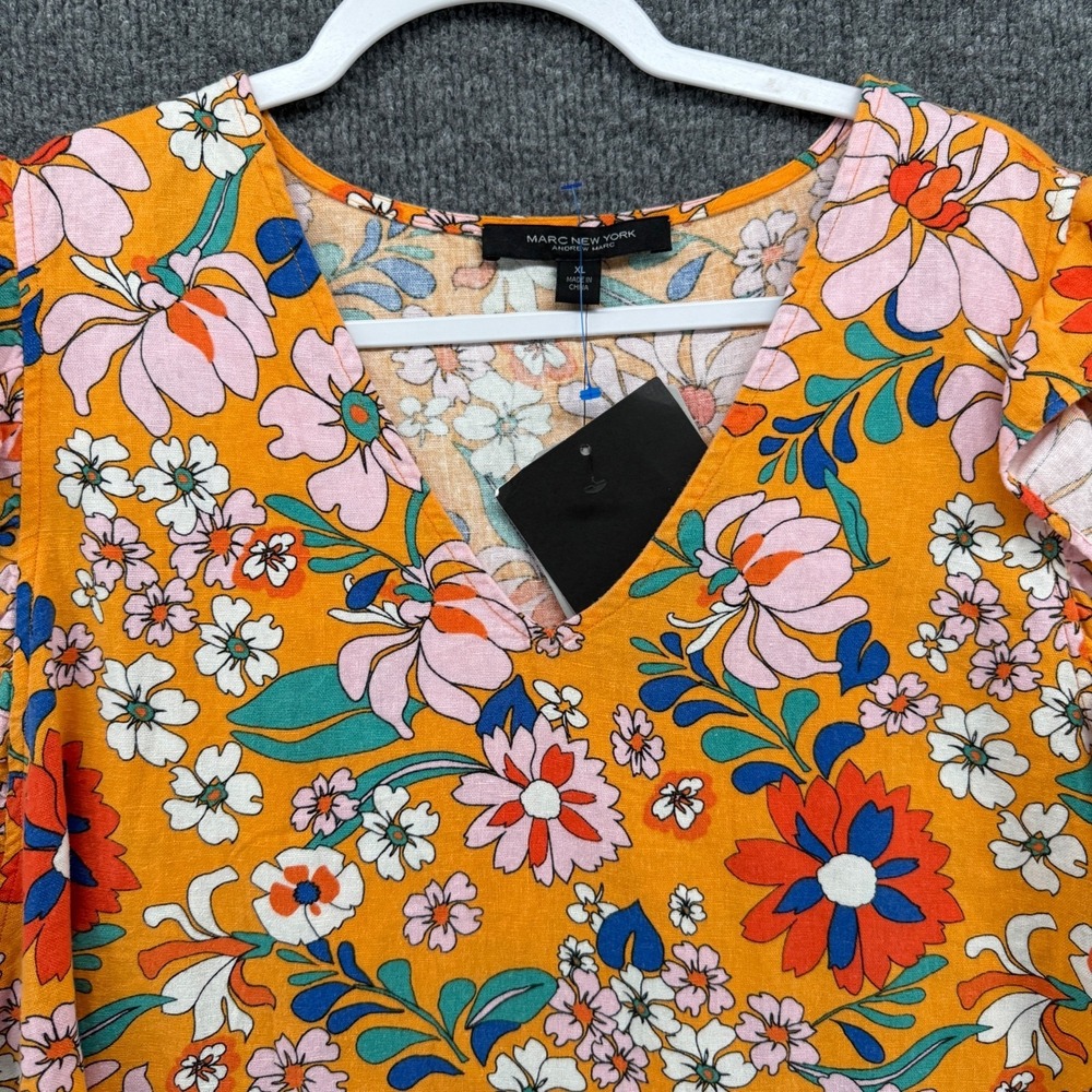Marc New York Andrew Marc Top Womens XL Floral Linen Blend Garden Summer Resort - Picture 2 of 8